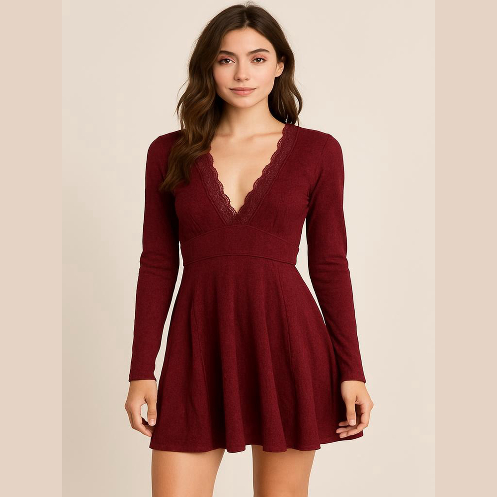 Women's Free People Red Plum Long Sleeve Mini Dress S